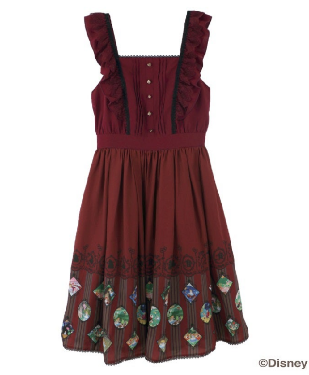 Axes Femme Disney Collab Poetic Wonderland Wine Red Alice Dress